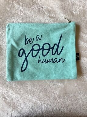 AOA Canvas Bag  "Be a Good Human" light blue soft cotton canvas makeup bag
